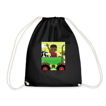 Green Tractor Birthday Anime Farm Animals - Drawstring Bag - black - Front