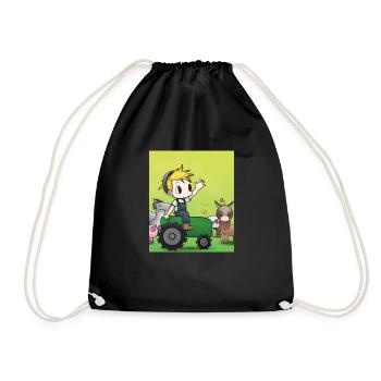 Green Tractor Birthday Anime Farm Animals - Drawstring Bag - black - Front