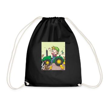Green Tractor Birthday Anime Farm Animals - Drawstring Bag - black - Front