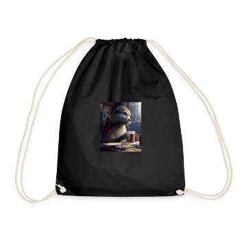 Otter Lovers Nerd Otter Drinking Coffee - Drawstring Bag - black - Front