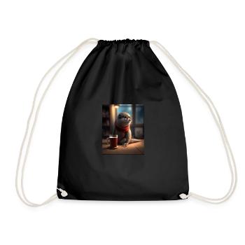 Otter Lovers Nerd Otter Drinking Coffee - Drawstring Bag - black - Front