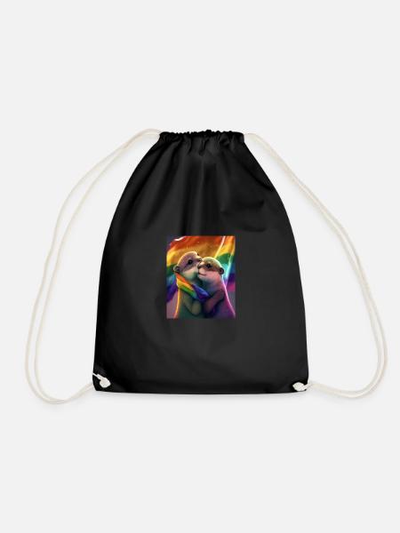 Hugging Otter Holding LGBT Flaglet Otter LGBT - Turnbeutel - Schwarz