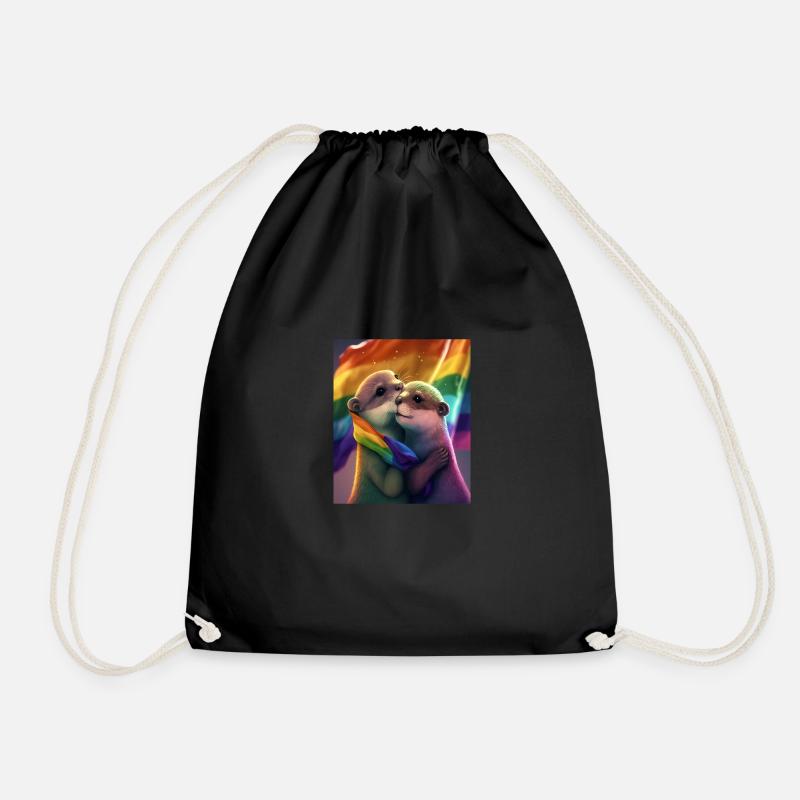 Hugging Otter Holding LGBT Flaglet Otter LGBT - Turnbeutel - Schwarz