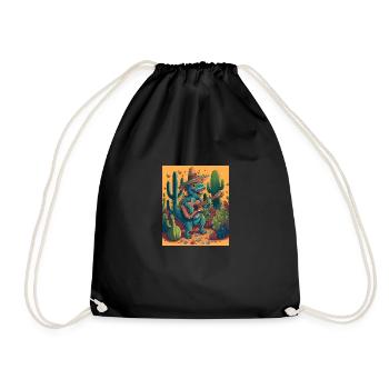 Dinosaur Lover Festive Dinosaur Playing Guitar - Drawstring Bag - black - Front