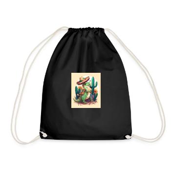 Dinosaur Lover Green Dinosaur Wearing Sombrero - Drawstring Bag - black - Front