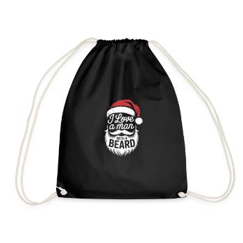 I Love A Man With A Beard Funny Christmas - Drawstring Bag - black - Front