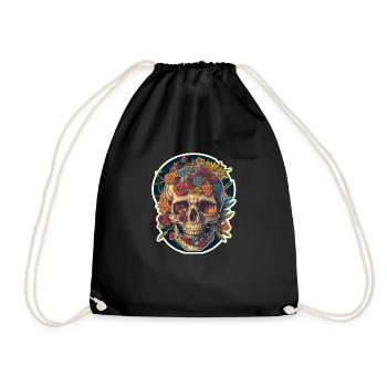 Human Skull & Flowers 21 - Drawstring Bag - black - Front