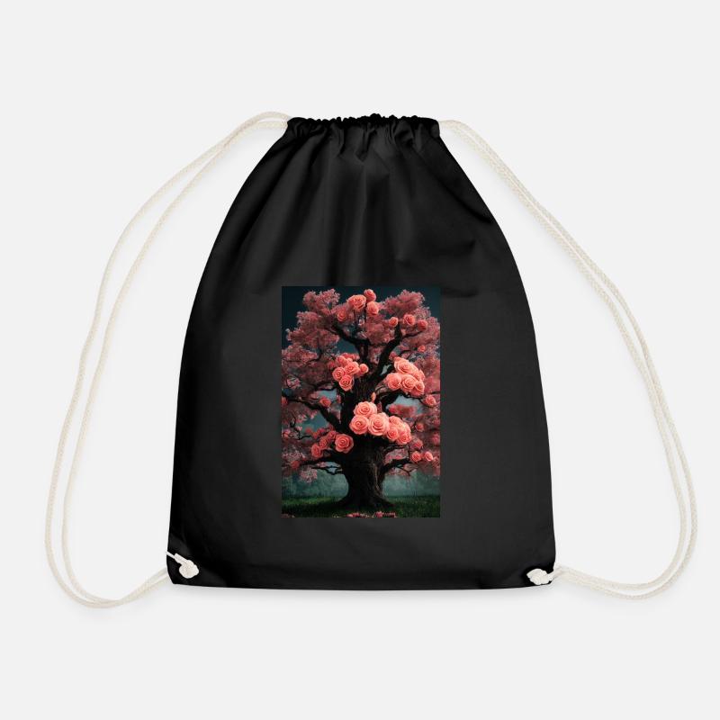 Tree with rose leaves - Drawstring Bag - black