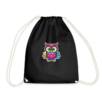 Cute Owl Kawaii Mascot - Drawstring Bag - black - Front