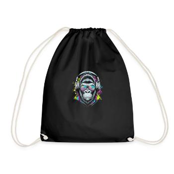 Monkey with DJ headphones and sunglasses - Drawstring Bag - black - Front