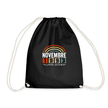 1993 November Birthday Gift. November 1993 - Drawstring Bag - black - Front