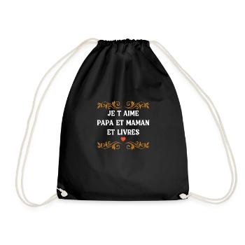 je t aime papa et maman et livres - Sac de sport léger - noir - Devant