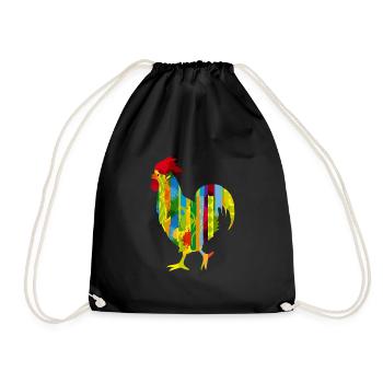 bunter Hahn im Graffiti und Streifen Design - Turnbeutel - Schwarz - Vorne