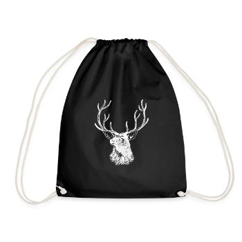 Deer Moose Antler Deer Head Hunter - Drawstring Bag - black - Front