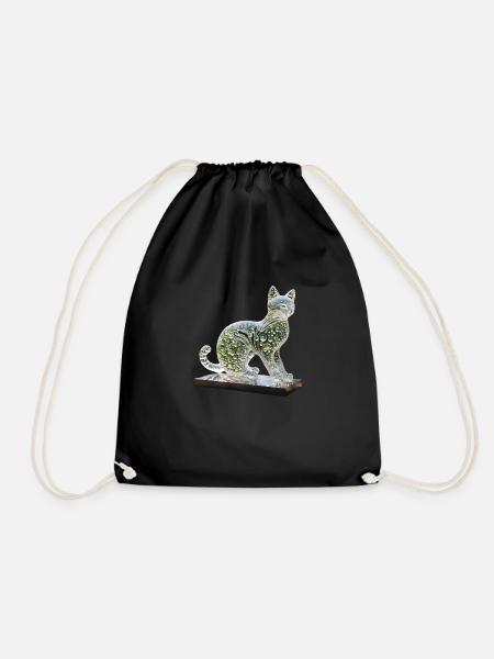 Sculpture of a cat made of colored water drops - Drawstring Bag - black