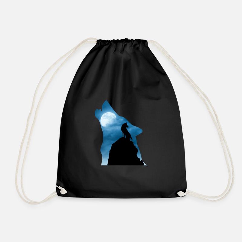 Cooles Wolf T-Shirt, Geschenkidee - Turnbeutel - Schwarz