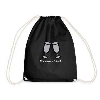 Wine Wine Wine Time Gift Gift Idea Clock Clock - Drawstring Bag - black - Front