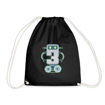 3rd birthday of small robot 3 years old technology - Drawstring Bag - black - Front