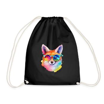 Renard cool coloré avec des lunettes de soleil - Sac de sport léger - noir - Devant
