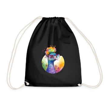 Colorful cool peacock with glasses - Drawstring Bag - black - Front