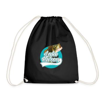 Lake Huron Fishing logo - Drawstring Bag - black - Front