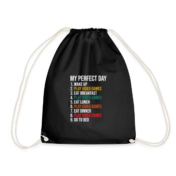 My Perfect Day Video Game Player Gaming Gamer Nerd - Turnbeutel - Schwarz - Vorne