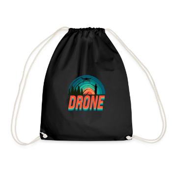 Retro Graphic Drone Flying Quadcopter Pilot RC Dro - Drawstring Bag - black - Front