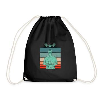 Retro Graphic Drone Flying Quadcopter Pilot RC Dro - Drawstring Bag - black - Front