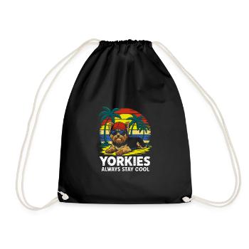 Cool Yorkie Yorkshire Terrier Under Palm Trees - Drawstring Bag - black - Front