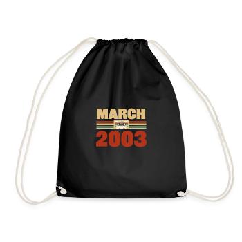 20. Geburtstag März Jahrgang 2003 Geschenkidee - Turnbeutel - Schwarz - Vorne