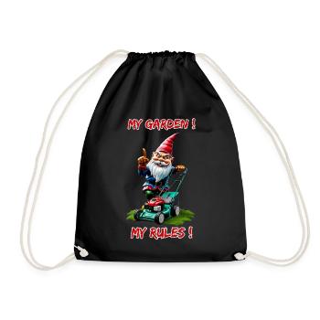 My Garden! My Rules Lawn Mower Garden Gnome Gardener - Drawstring Bag - black - Front