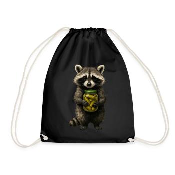 Cute Raccoon Holding Pickle Jar Animal Trash Panda - Drawstring Bag - black - Front