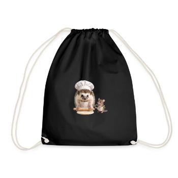Hedgehog baker with mouse helper - Drawstring Bag - black - Front