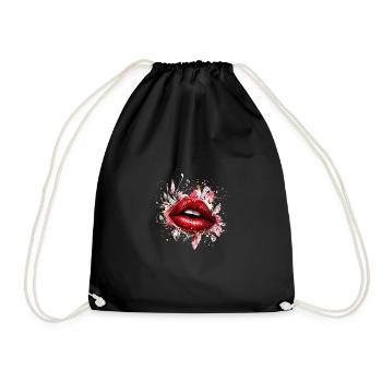 Lèvres rouges avec des losanges et des fleurs - Sac de sport léger - noir - Devant