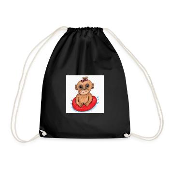 Little Monkey on Red Inflatable Boat - Drawstring Bag - black - Front