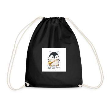 No Happy Pinguin mit Gelber Tasche - Turnbeutel - Schwarz - Vorne