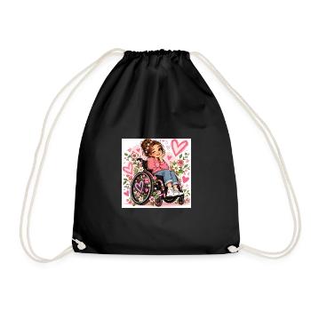 Herzblumen Rollstuhl-Design - Turnbeutel - Schwarz - Vorne