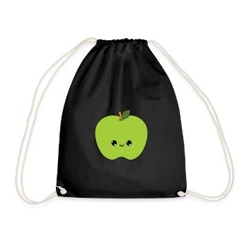 cute apple,sweet apple, green - Drawstring Bag - black - Front