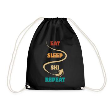 Eat Sleep Ski Repeat - Ski - Ski - Drawstring Bag - black - Front