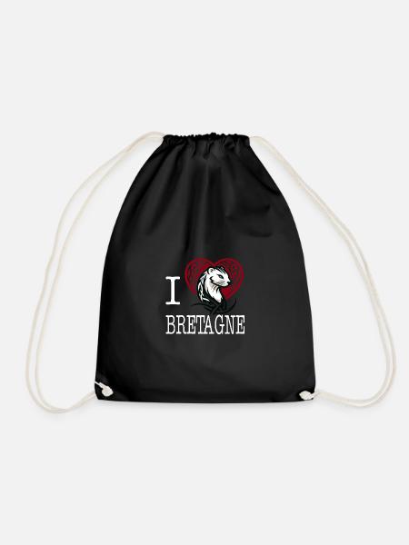 I Love Bretagne Ermine Celtique Tribale Light - Drawstring Bag - black