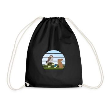 Owl Bird Rabbit Easter Spring Easter - Drawstring Bag - black - Front