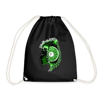 Big eye green, eye, vertical, realistic - Drawstring Bag - black - Front