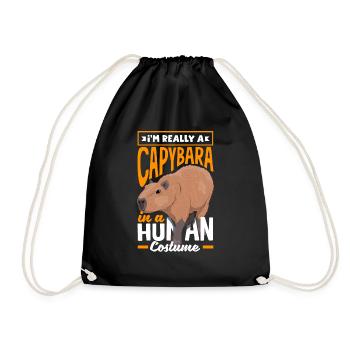 Capybara Rodent Im Really A Capybara In A Human - Drawstring Bag - black - Front
