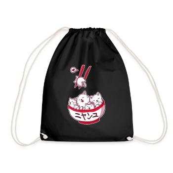 Ramen Kawaii Katze Anime Otaku Japanische Nudeln - Turnbeutel - Schwarz - Vorne