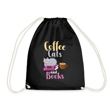 Kaffee-Katzen-Bücher - Turnbeutel - Schwarz - Vorne