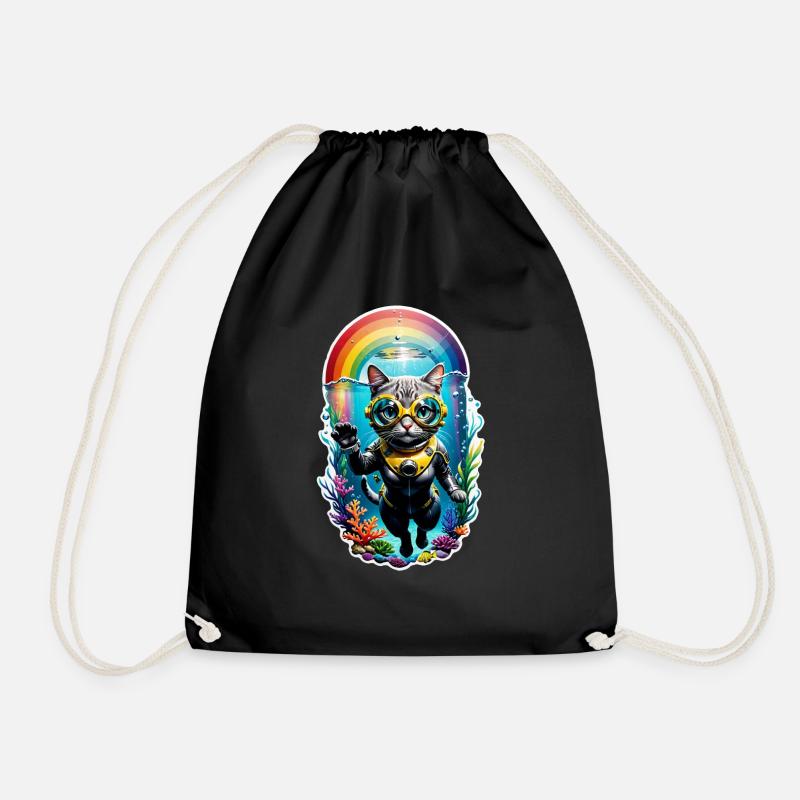 chat faisant de la plongée - Sac de sport léger - noir