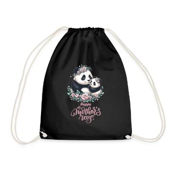 Happy Mother's Day Floral Wreath Mum Panda - Turnbeutel - Schwarz - Vorne
