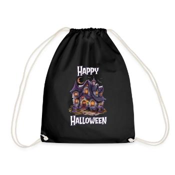 Halloween – Happy Halloween gruseliges Geisterhaus - Turnbeutel - Schwarz - Vorne