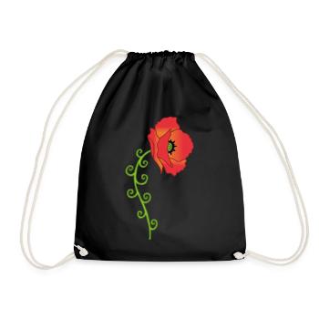 Poppy flower and spiral leaves - Drawstring Bag - black - Front