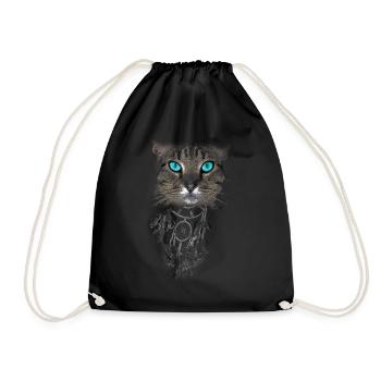 Cat Blue Eyes Dream Catcher - Drawstring Bag - black - Front